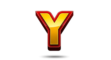 A vibrant threedimensional letter y with a glossy yellow surface and a striking red outline standing alone on a crisp white background