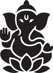 Silhouette vector of Lord Ganesha sitting on lotus, spiritual Hindu icon and festive design.