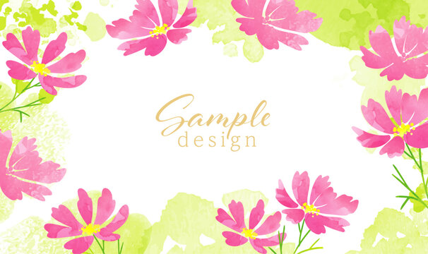 優しい水彩のコスモス背景イラスト