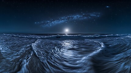Fototapeta premium Vast ocean waves under a starry night sky with full moon