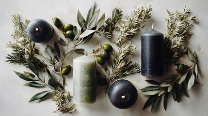 Flat lay of minimalist Christmas candles