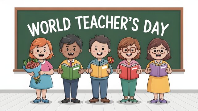 World teachers day greeting flat vector illustration - Powered by Adobe