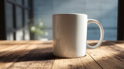 Ceramic mug on wooden table