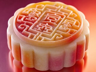 Exquisite Mooncake with Gradient Color and Embossed Patterns - Mid-Autumn Festival Tradition, Asian Culinary Art, Cultural Celebration Detail