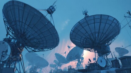 Obraz premium futuristic satellite dishes dusk sky