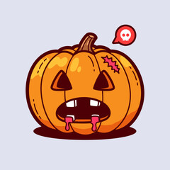 Spooky Zombie Pumpkin Vector Character Halloween Pumpkin with Drooling Mouth