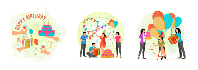 Colorful Birthday Celebration. Happy People Celebrating Party. Friends Celebrating Birthday.