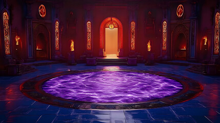Obraz premium Mystical Purple Pool in Ancient Temple with Ornate Arches and St