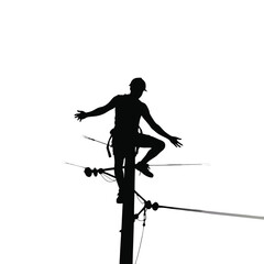 Silhouette of lineman working on utility pole electricity