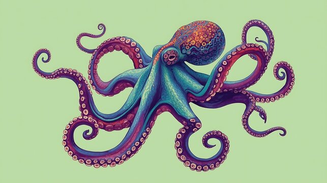 Vibrant Ocean Dweller Intricate Octopus Marine Life Illustration