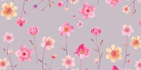 Fototapeta premium Subtle watercolor floral silhouettes, minimalist repeating pattern, summer, stationery