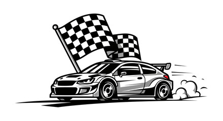 High-res vector illustration of a Rally racing car. With bold lines, sharp outlines, and a flat, modular design, this is perfect for a professional racing logo or brand identity.