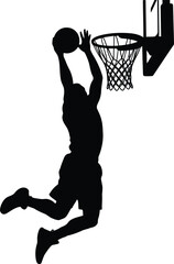Dynamic silhouette basketball player dunking hoop sport action graphic illustration vector © SAIF820