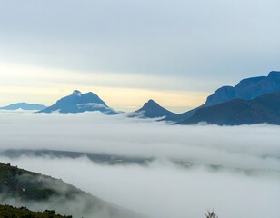 Misty Mountain Landscape with Clouds at Sunrise