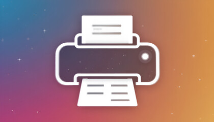 Illustration of a printer with paper coming out, on a colorful background