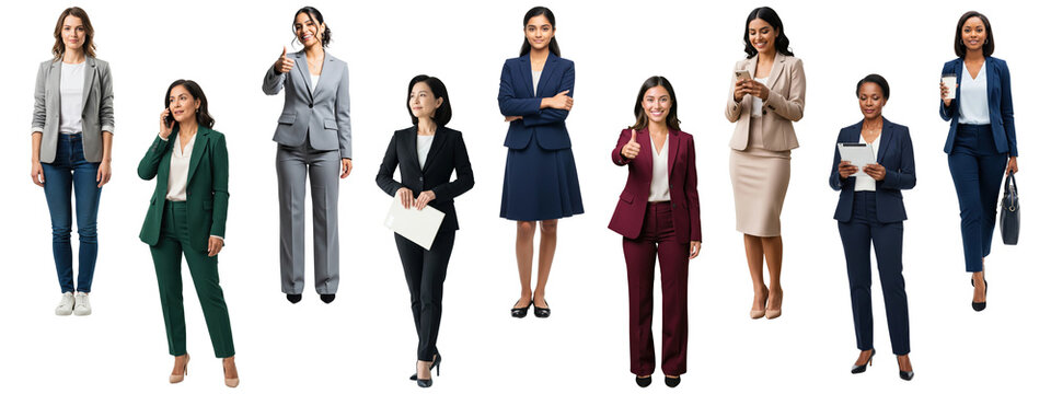 Collection of diverse businesswomen in various poses.