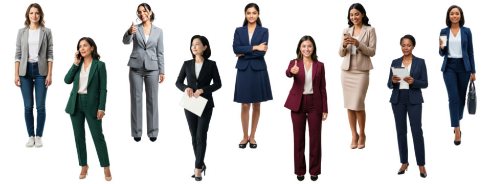 Collection of diverse businesswomen in various poses.