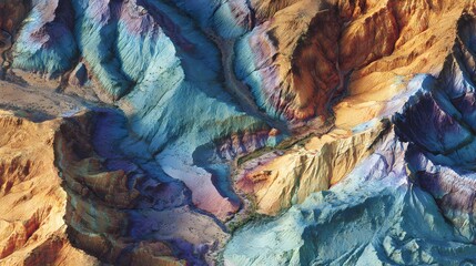 Topographic aerial view of Rainbow Mountains