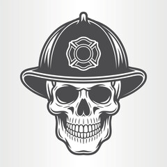 Skull wearing a firefighter helmet isolated on white background
