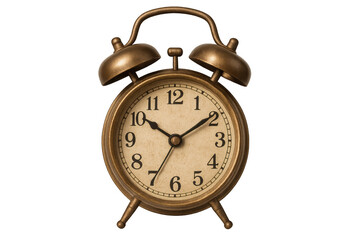Vintage alarm clock on transparent background showing almost two o'clock