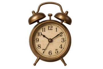 Vintage alarm clock on transparent background showing almost two o'clock