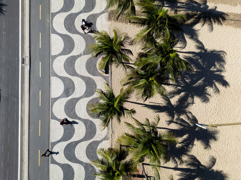 Beautiful aerial view to Copacabana beach sidewalk in Rio de Janeiro