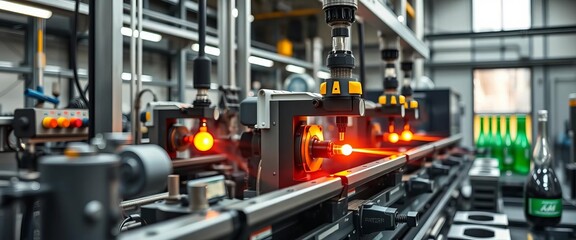 Fototapeta premium Automated glassblowing machinery in a factory , plant, production