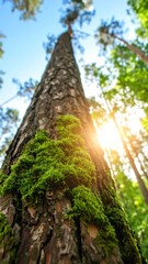 Pine tree trunk with moss