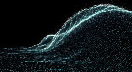A giant ocean wave made of glowing binary data