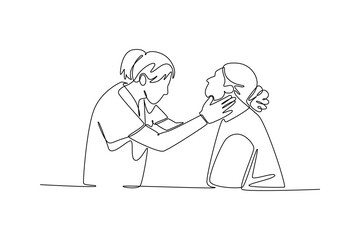 Doctor and patient concept. Single line draw design. Vector graphic illustration