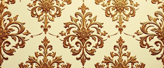 Intricate floral damask pattern, antique gold accents on ivory,  just married,  scroll