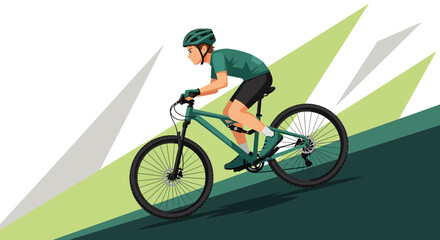 Obraz premium Cyclist Is Riding A Mountain Bicycle On A Green And Grey Sloping Surface