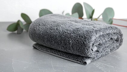 Soft, gray towel, neatly folded