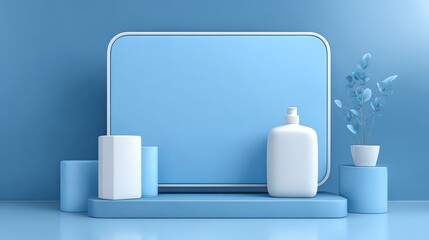 A minimalist product display setup with a blue palette. 