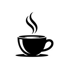 Steaming hot coffee cup icon silhouette symbolizing morning beverage warmth and comfort for cafes restaurants and beverage brands vector