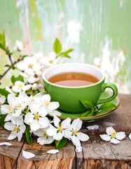 Spring tea with blossoms