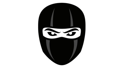Black Ninja Mask with Intense White Eyes Illustration.