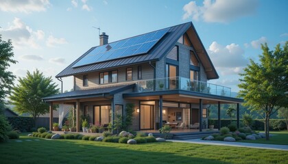 Modern Eco-Friendly House with Solar Panels and Stunning Landscaping