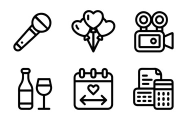 Event Planning and Party Celebration Line Icons Set.