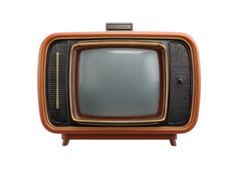 Vintage Brown Television Set with Ornate Frame on Transparent Background