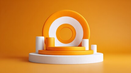 A modern product display or abstract art piece with a strong, warm color palette.
