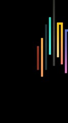 Colorful vertical lines descend against a black background, creating a minimalist, abstract composition with a modern, clean aesthetic