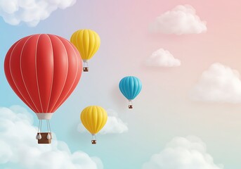 Obraz premium Colorful Hot Air Balloons Floating in a Dreamy Sky Illustration for Travel and Adventure Concepts