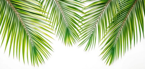 Obraz premium Vibrant green sago palm fronds arranged on pristine white backdrop, nature, spring