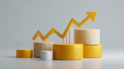 A business graph with a rising golden arrow