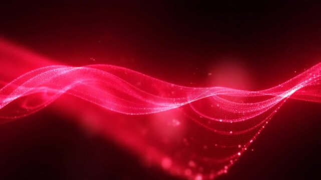 Background with an elegant flowing red digital fractal light wave and data particles rippling towards the camera. This abstract technology background animation is full HD and a seamless loop.