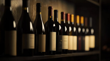 Row of wine bottles with soft lighting