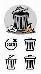 Discard unwanted items and delete data with these versatile trash bin icons and delete symbol