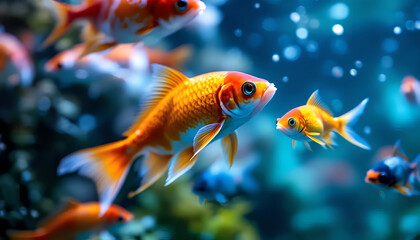 Naklejka premium Perspektive auf einen Schwarm bunter Fische