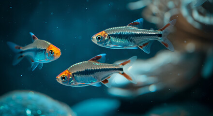 Naklejka premium Perspektive auf einen Schwarm bunter Fische